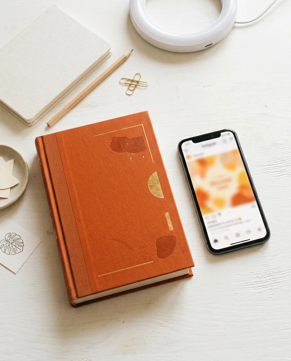 A hardcover book under a spotlight representing book marketing services